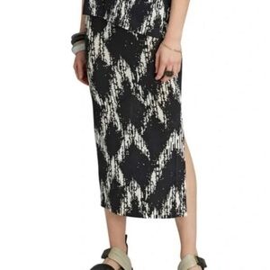 Badgley Mishka Abstract Print Jersey Midi Skirt Size XS Side Split Stretchy